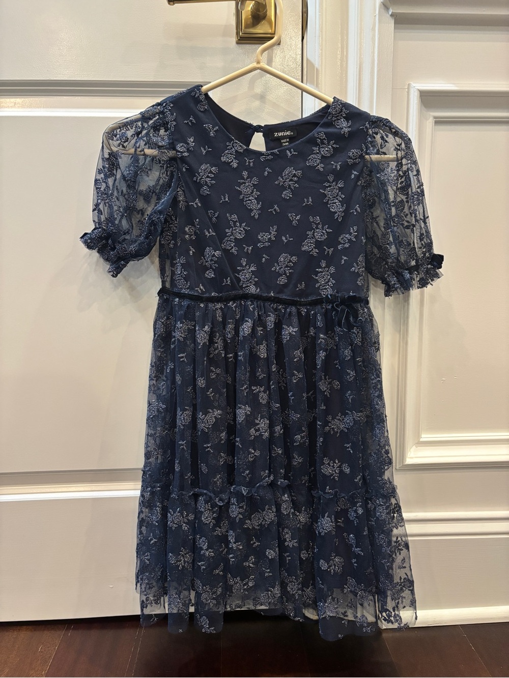 Zunie Navy Floral Mesh Party Dress for Kids